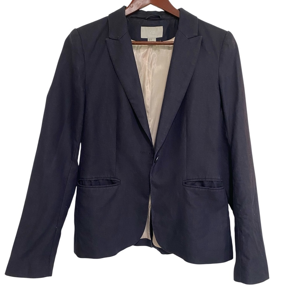 H&M Classic Women's Navy linen blend Blazer-runs small